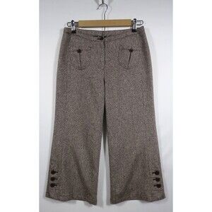 Senso Unico Wool & Cashmere Blend Pants Cropped Wide Leg Brown Tweed Size 38